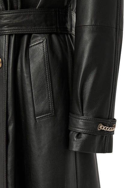 Jenny Kadın Siyah Yaka Kürklü Kemer Detaylı Deri Trençkot