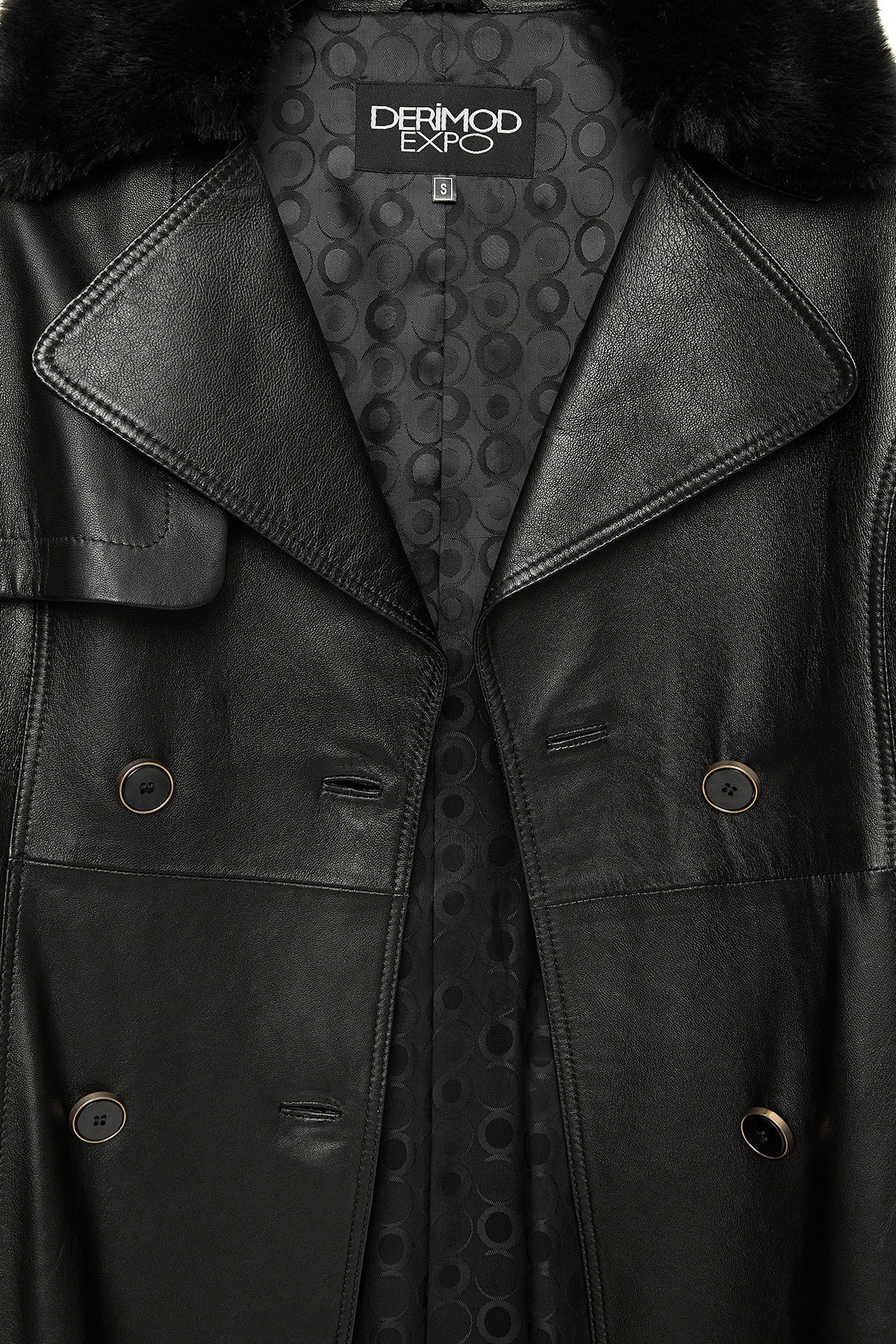 Jenny Kadın Siyah Yaka Kürklü Kemer Detaylı Deri Trençkot