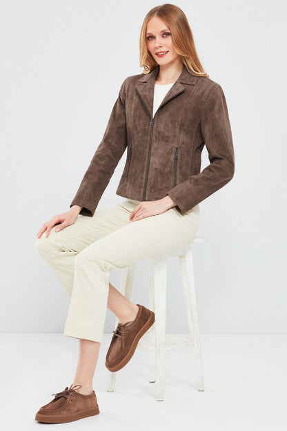 Lara Kadın Vizon Süet Deri Ceket