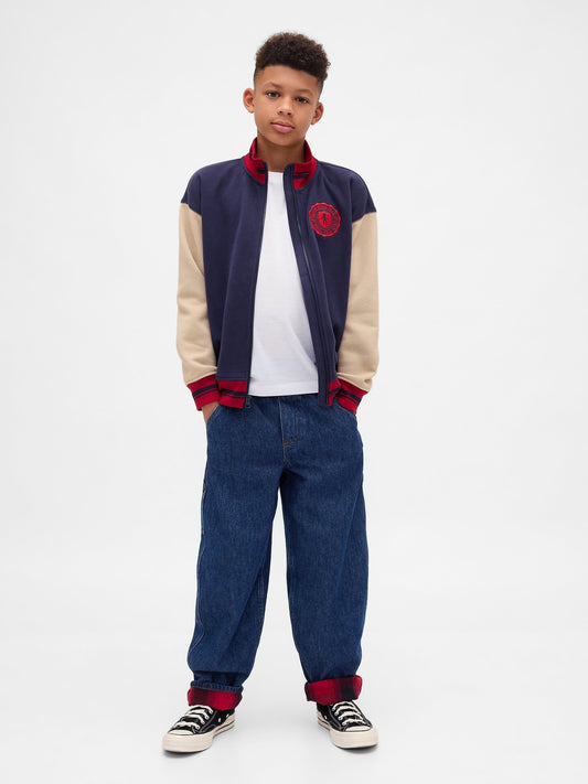 Koyu Mavi Stranger Things Flannel-lined Carpenter Baggy Jean Pantolon