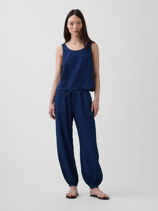 Koyu Mavi Pamuk Gauze Denim Easy Barrel Jogger Pantolon