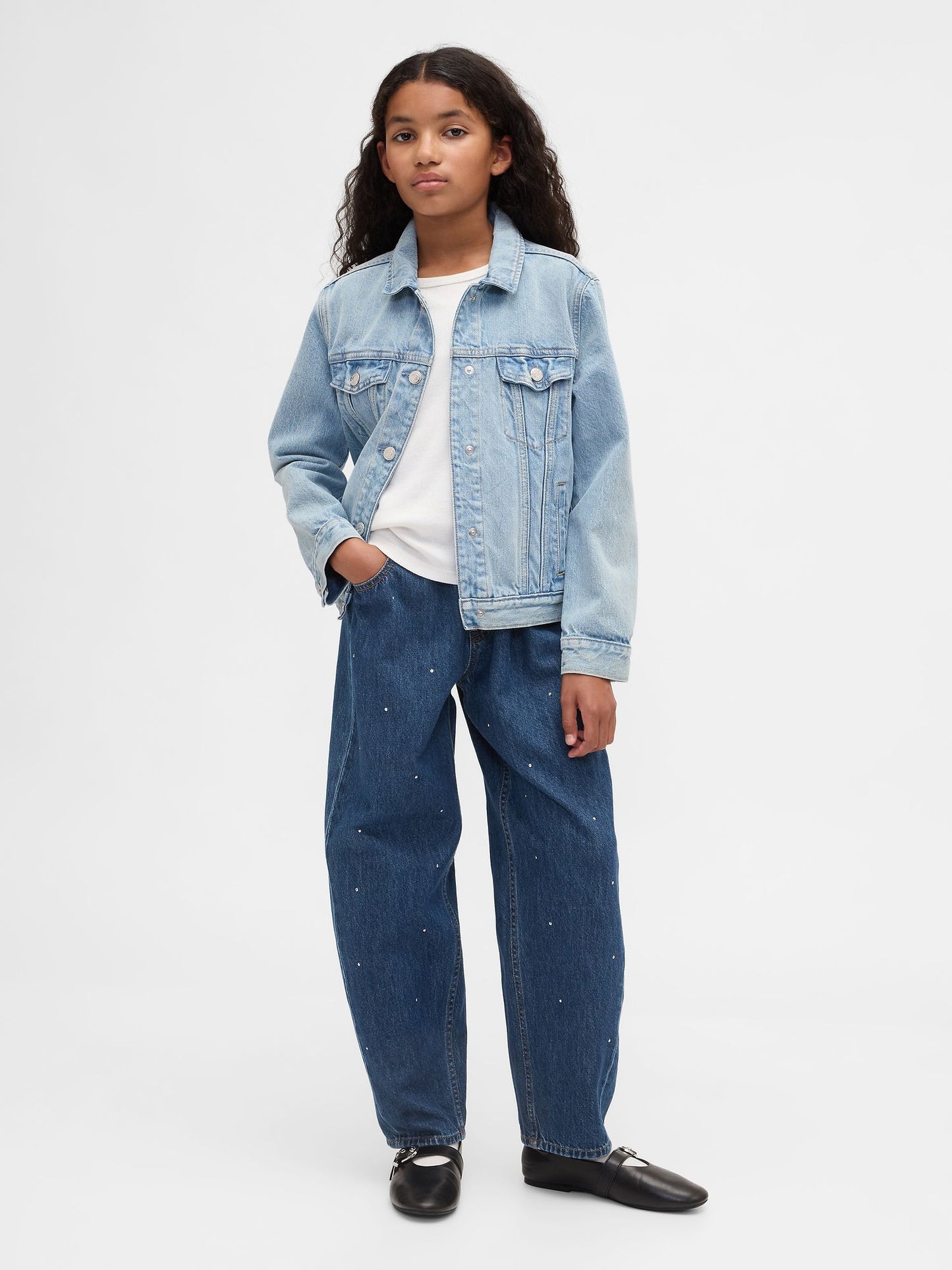 Koyu Mavi High Rise Rhinestone Easy Barrel Jean Pantolon