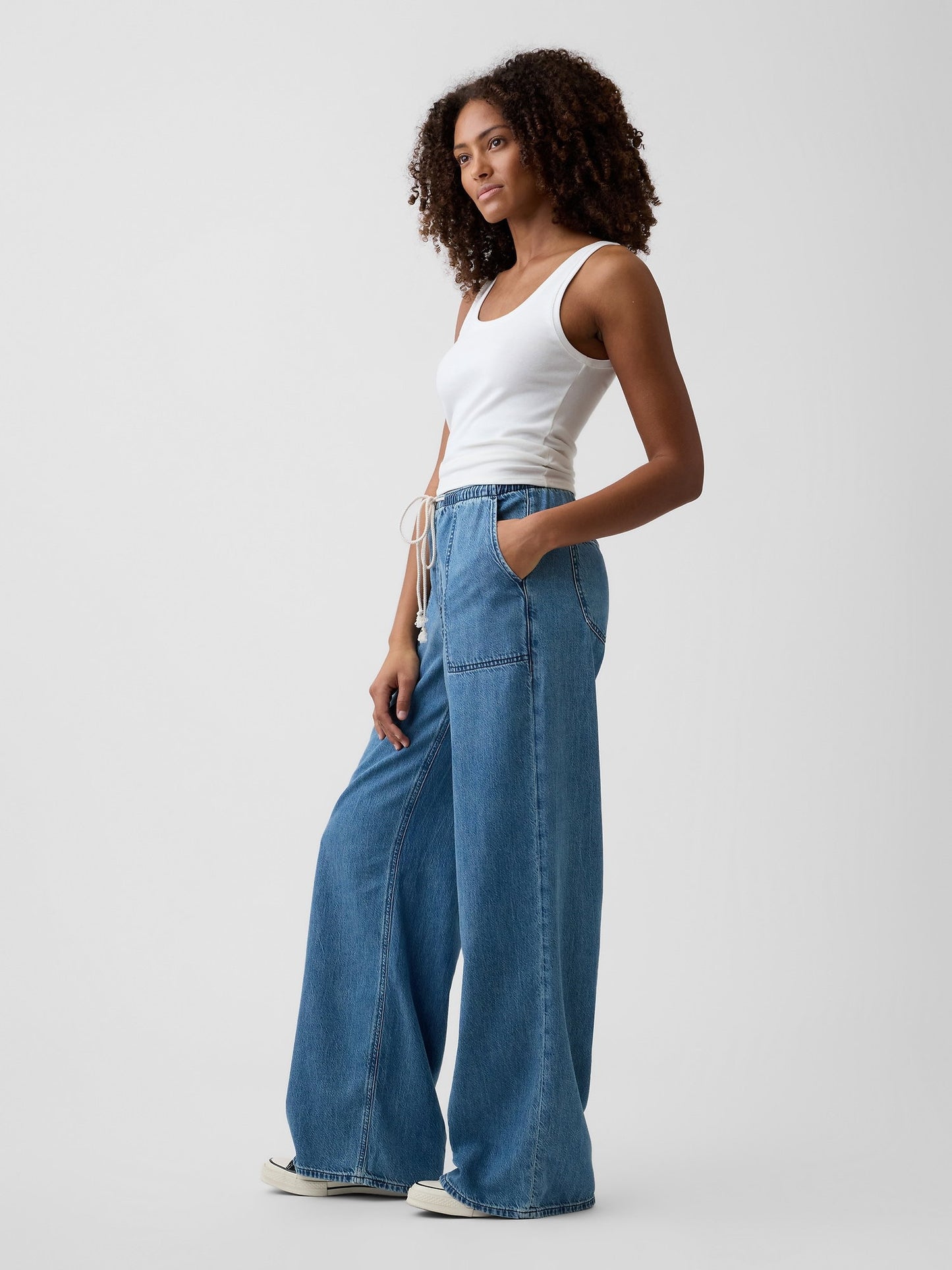 Mavi Mid Rise Pull-on Superlight Wide-leg Jean Pantolon