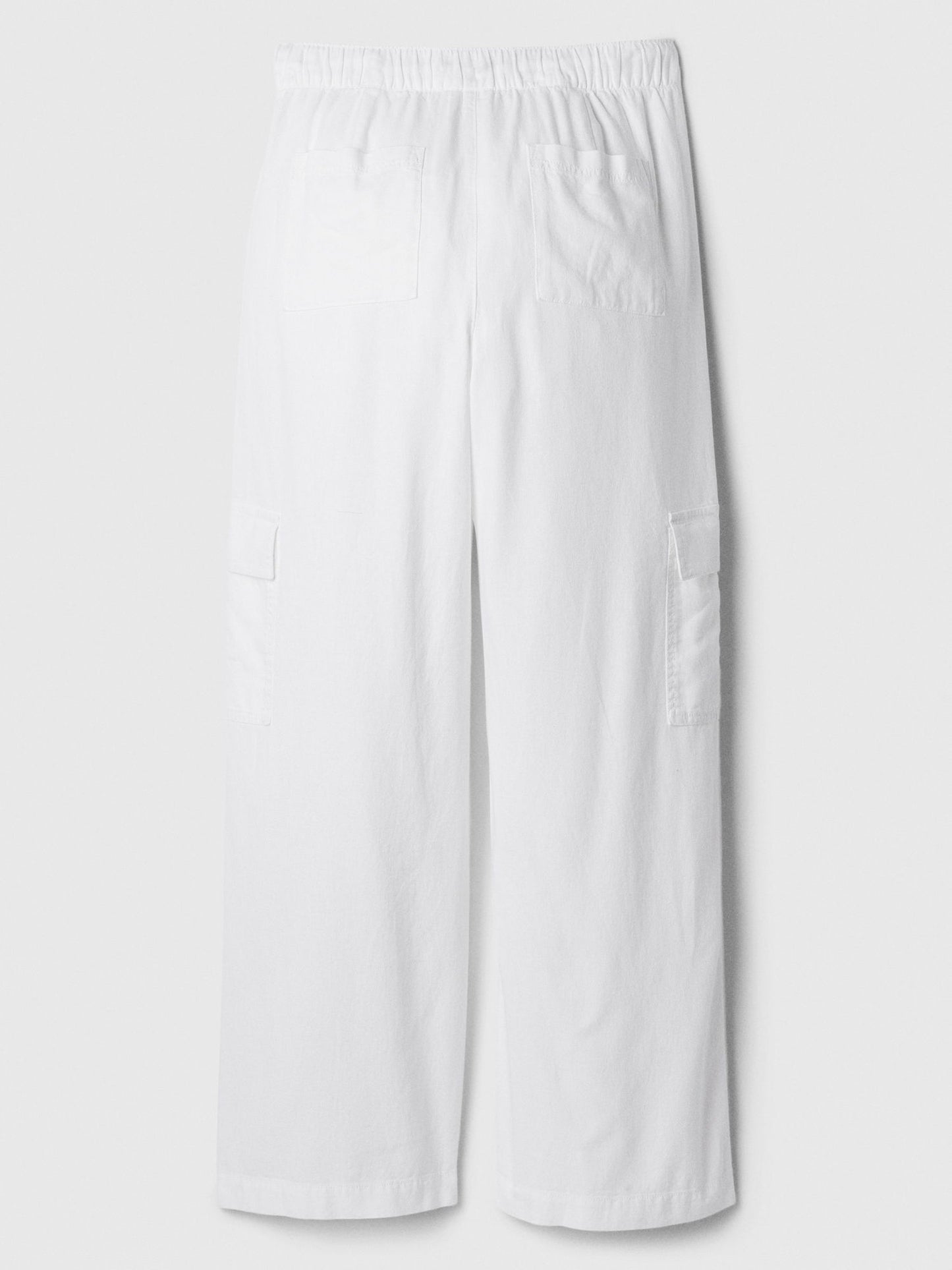 Beyaz Keten Karışımlı Wide-leg Kargo Pull-on Pantolon