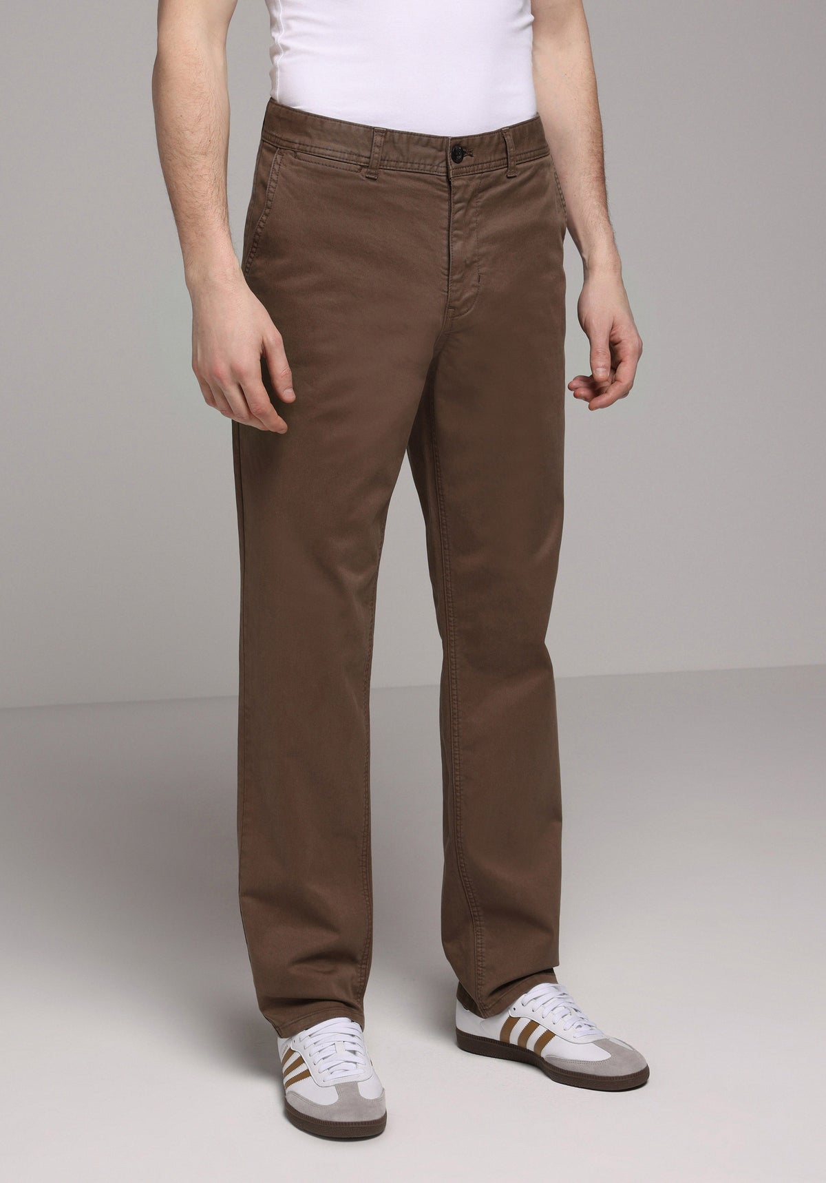 Regular Fit Orta Bel Düz Paça Erkek Kahverengi Pantolon