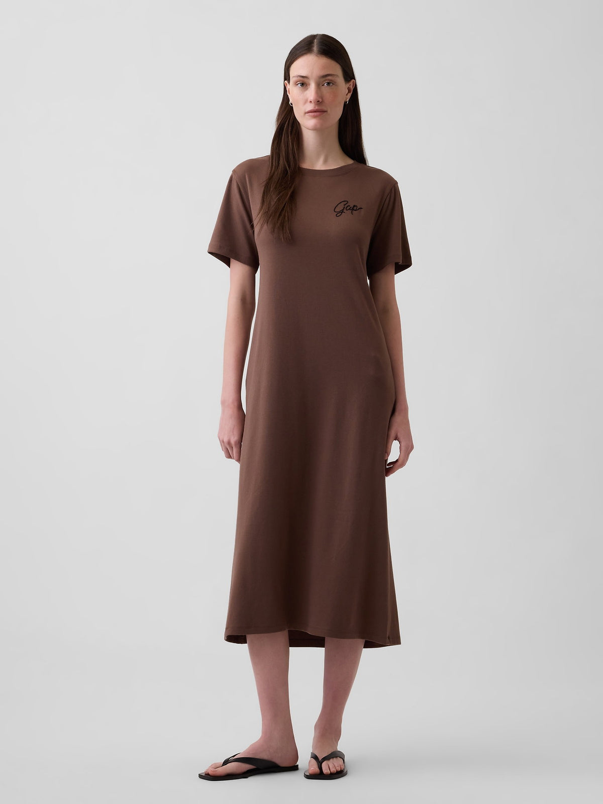 Siyah Relaxed Gap Logo Cutout T-shirt Midi Elbise