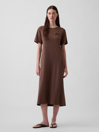 Siyah Relaxed Gap Logo Cutout T-shirt Midi Elbise