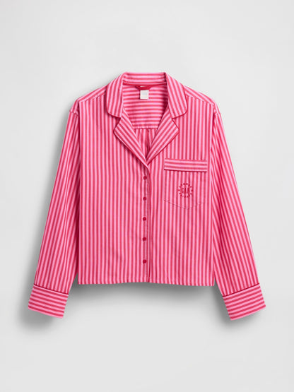 Kırmızı Gap × Summer Fridays Relaxed Poplin Çizgili Pijama Üstü