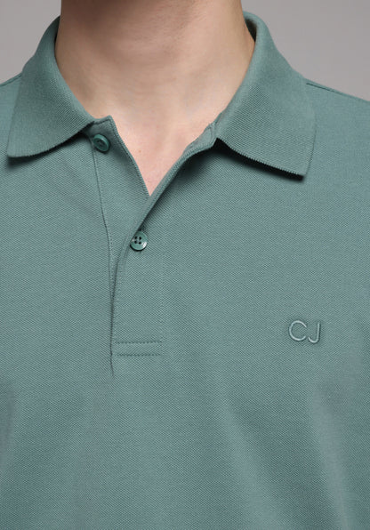 Regular Fit Polo Yaka Düz Erkek Yeşil Cepsiz Kısa Kol Tişört