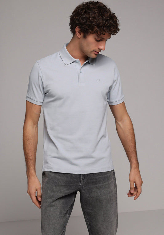 Regular Fit Polo Yaka Düz Erkek Mavi Örme Kısa Kol Tişört