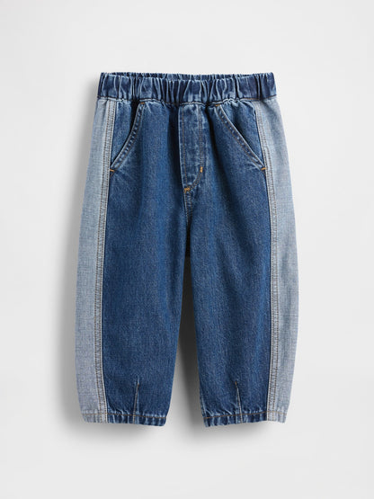 Açık Mavi Two-tone Pull-on Barrel Jean Pantolon