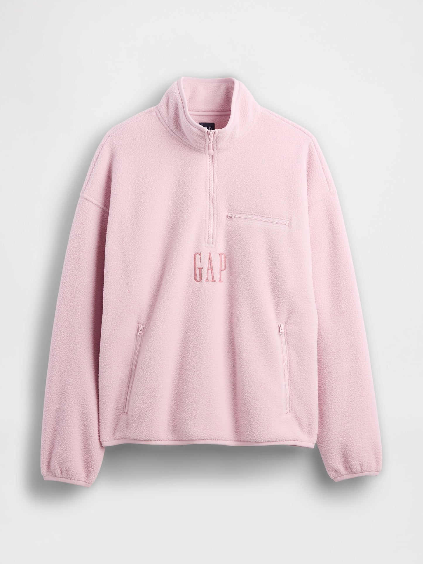 Açık Pembe Sherpa Oversized Yarım Fermuarlı Logo Sweatshirt