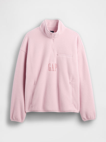 Açık Pembe Sherpa Oversized Yarım Fermuarlı Logo Sweatshirt