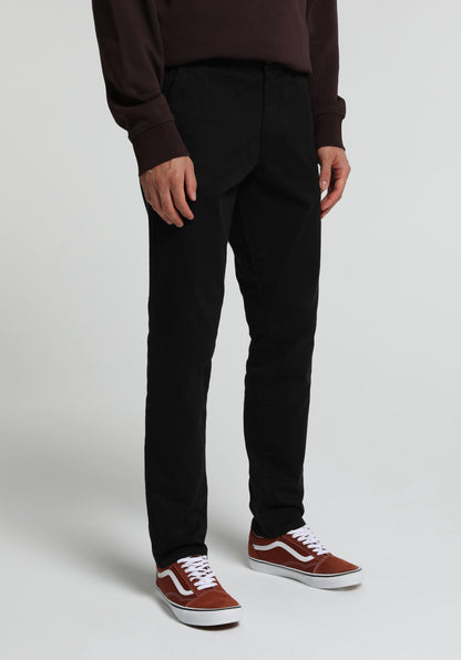 Slim Fit Orta Bel Düz Paça Erkek Siyah Düğmeli Pantolon