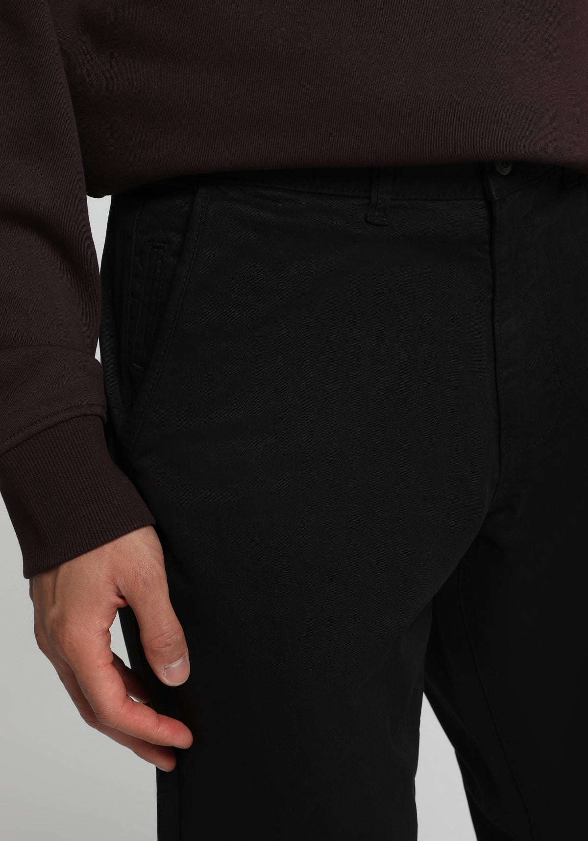 Slim Fit Orta Bel Düz Paça Erkek Siyah Düğmeli Pantolon