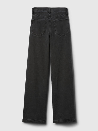 Siyah High Rise Stride Wide-leg Jean Pantolon