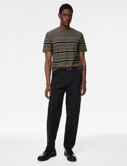 Saf Pamuklu Çizgili T-shirt