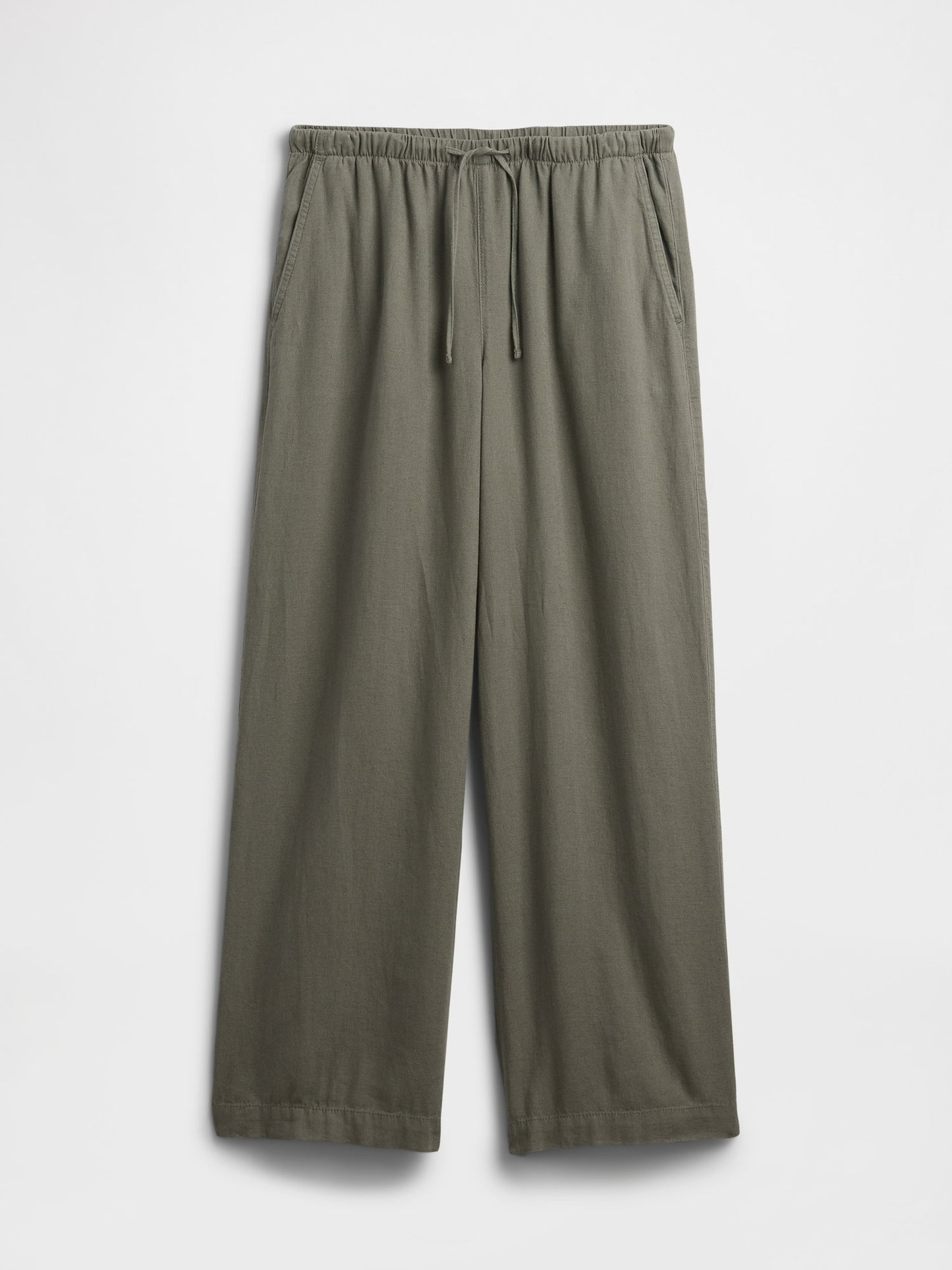 Haki Relaxed Keten Karışımlı Wide-leg Pantolon