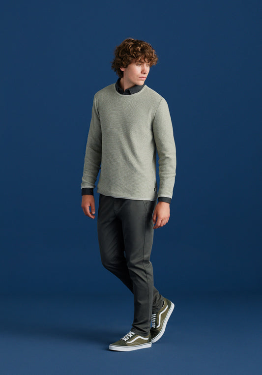 Slim Fit Orta Bel Düz Paça Erkek Gri Düğmeli Pantolon