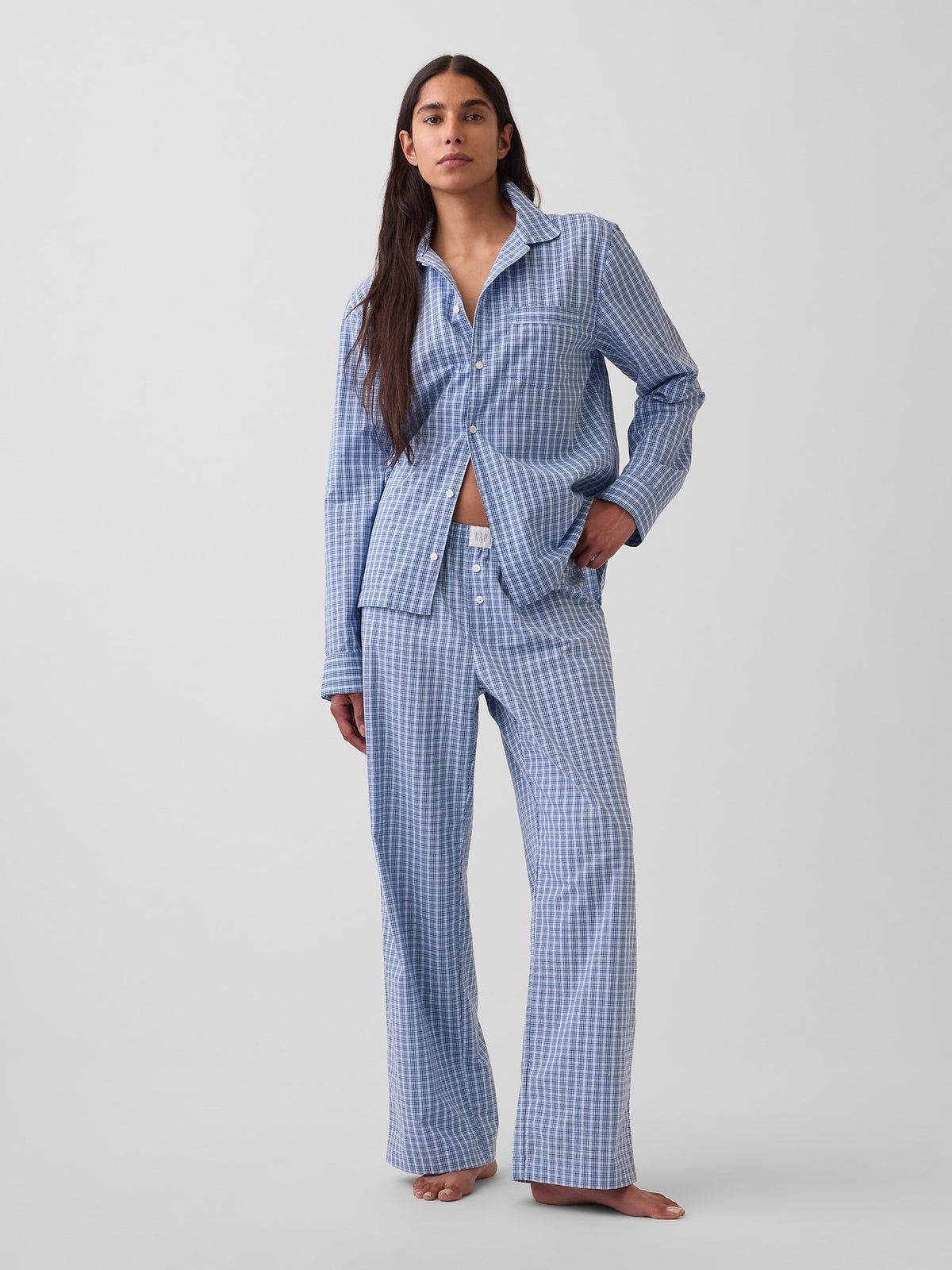 Mavi Poplin Pijama Altı