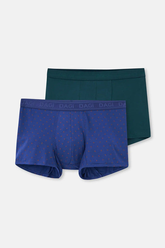 Kiremit-lacivert 2'li Desenli Micro Modal Boxer
