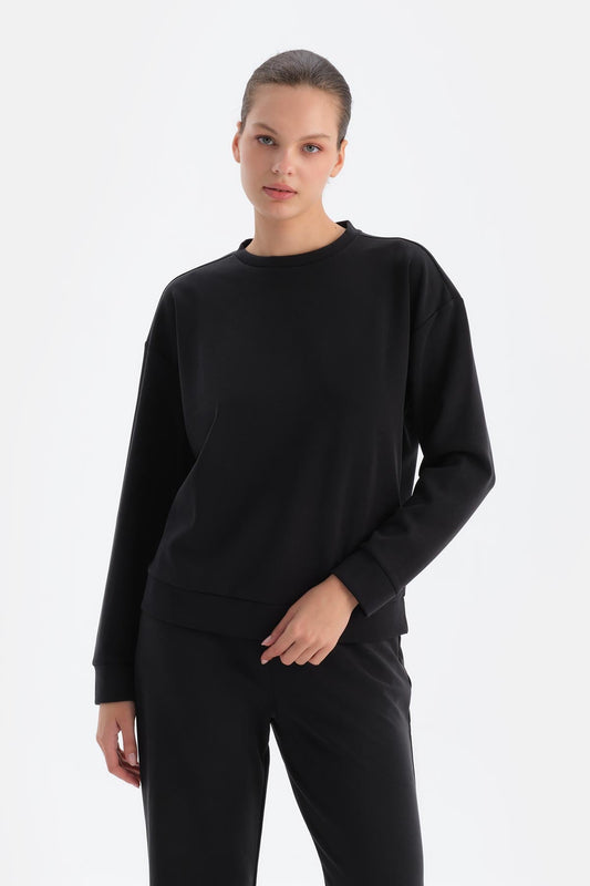 Siyah Basıc Modal Sweatshırt