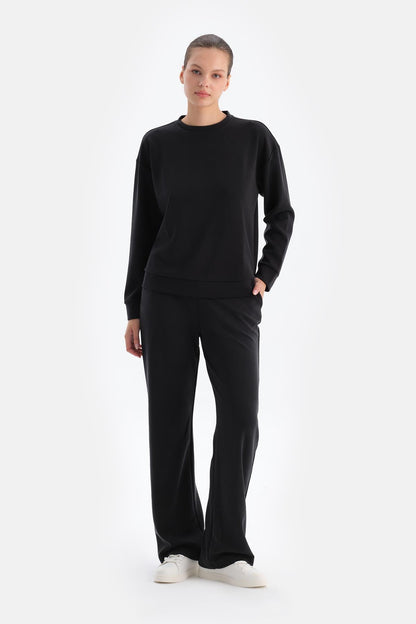 Siyah Basıc Modal Sweatshırt