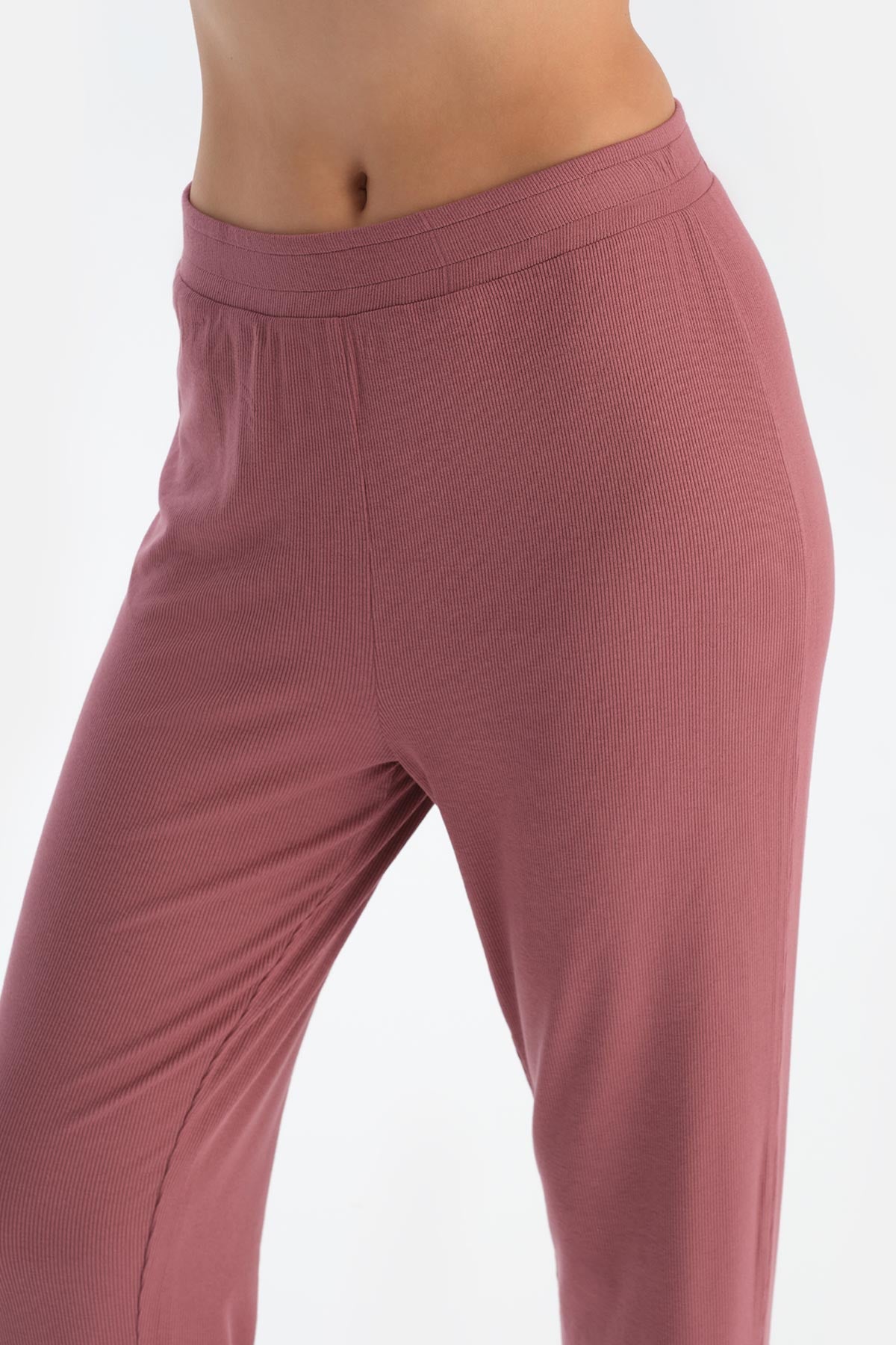 Gül Kurusu V Yaka Düğmeli Kaşkorse Pijama Takımı