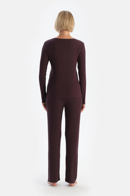 Mürdüm V Yaka Düğmeli Kaşkorse Pijama Takımı