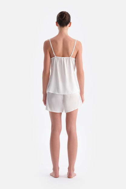 Beyaz Dantel Detaylı Saten Brıde Camısole Takım