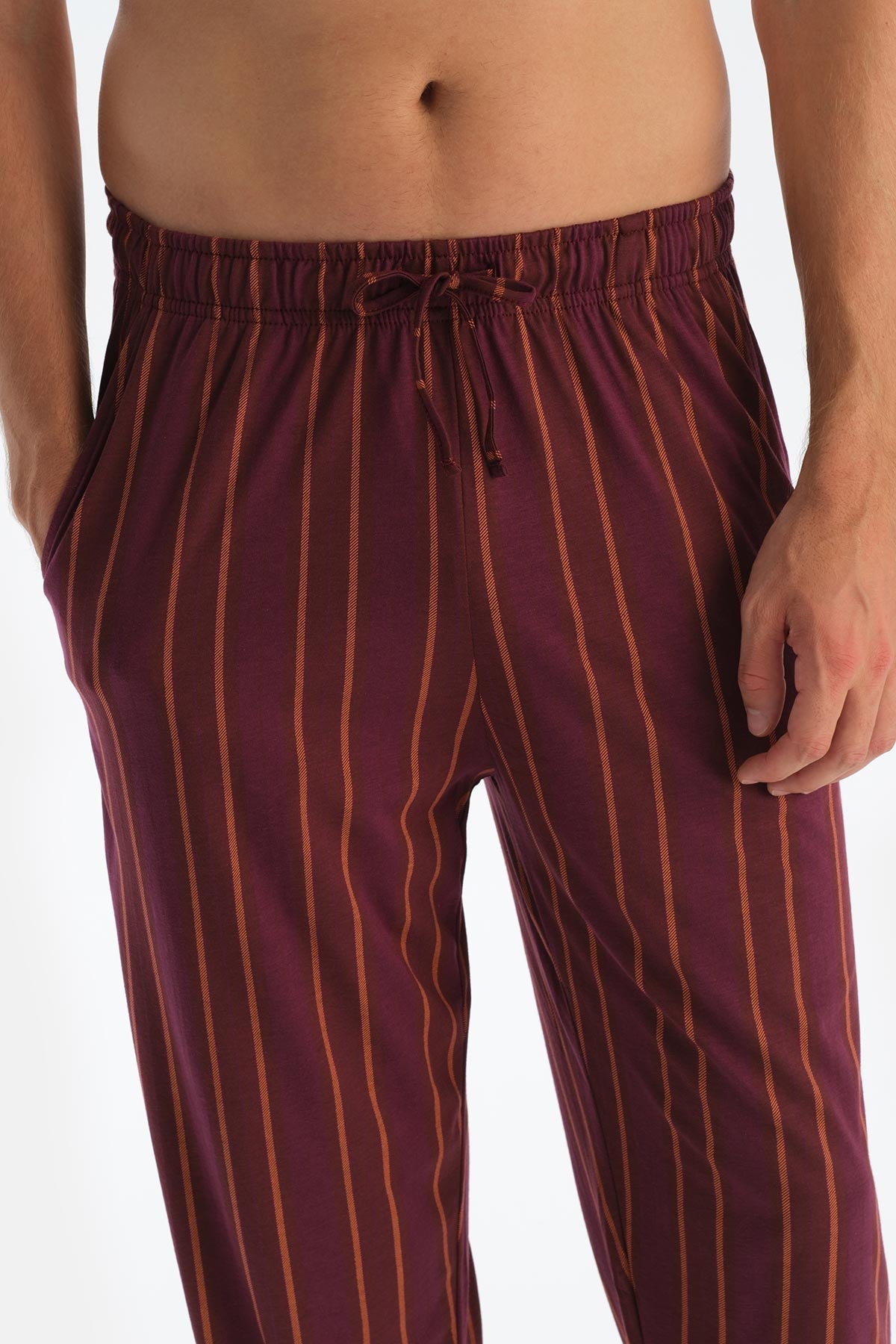 Bordo Çizgili Uzun Kollu Gömlek Pantolon Pijama Takımı