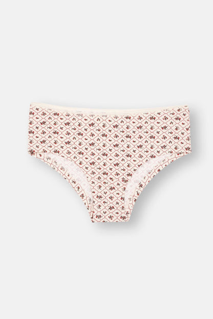 Ekru-kırmızı-sütlü Kahve Kadın 3'lü Desenli Hıpster Külot