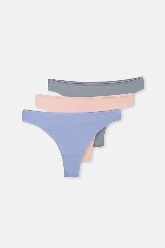 Gri-mor-soft Pembe Soft Kadın 3'lü Düz Thong Külot
