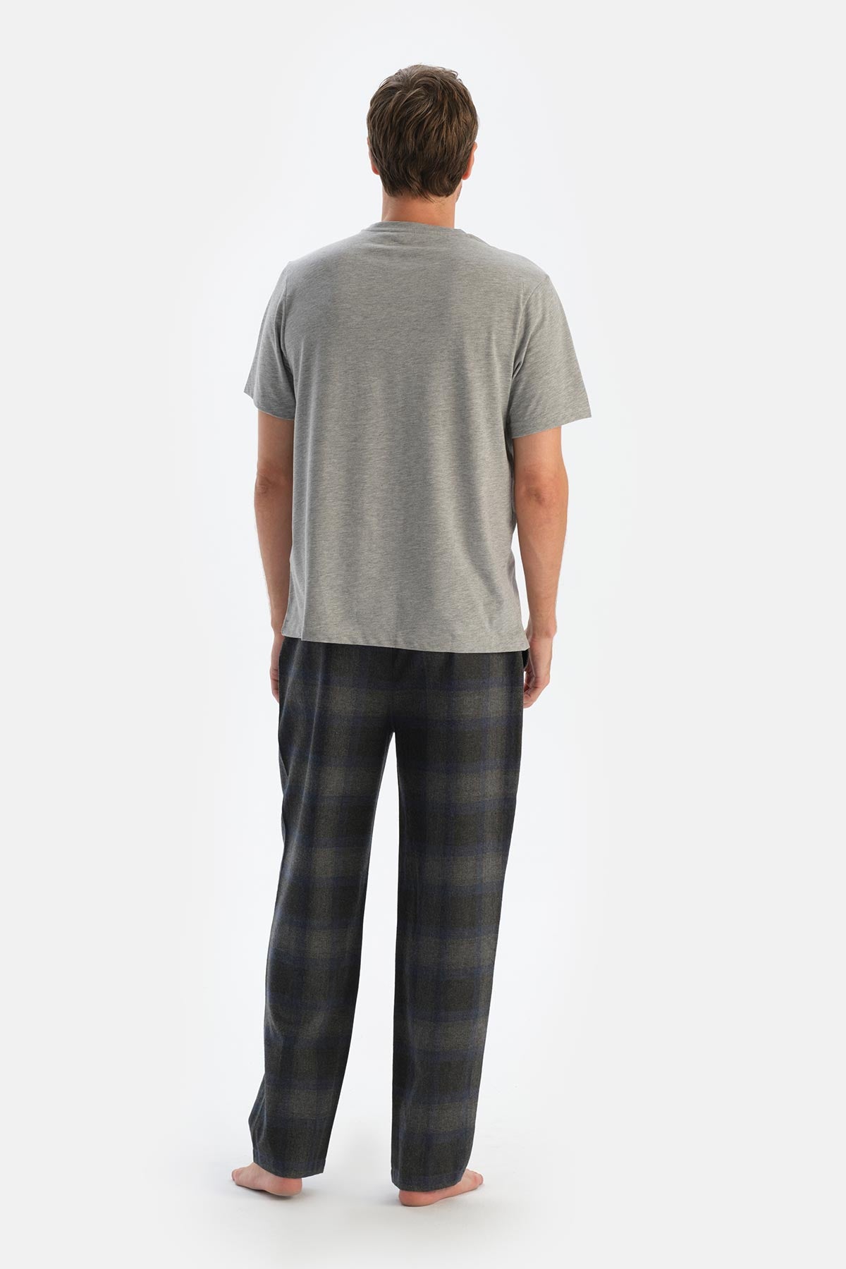 Füme Ekoseli Dokuma Pantolon Pijama Altı