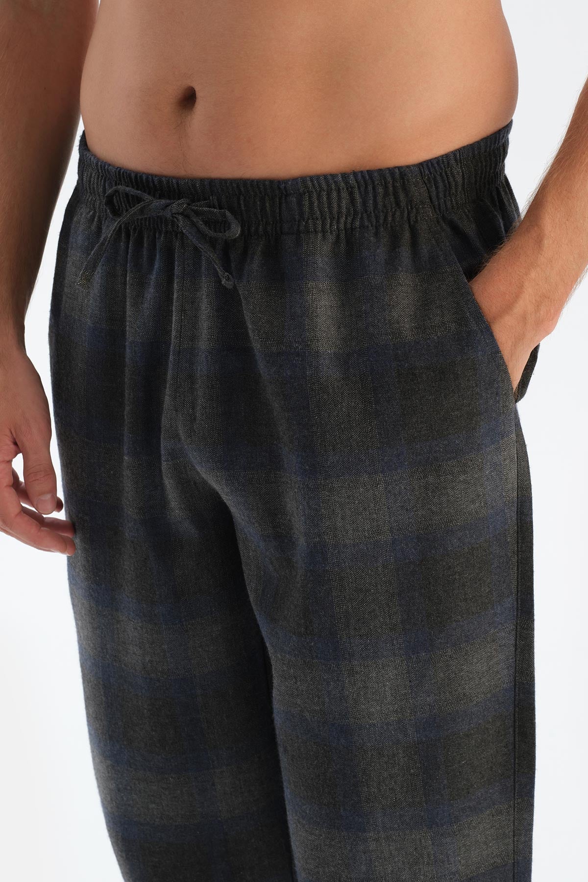 Füme Ekoseli Dokuma Pantolon Pijama Altı