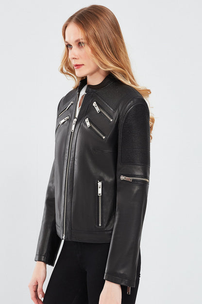 Milano Kadın Siyah Kısa Deri Ceket