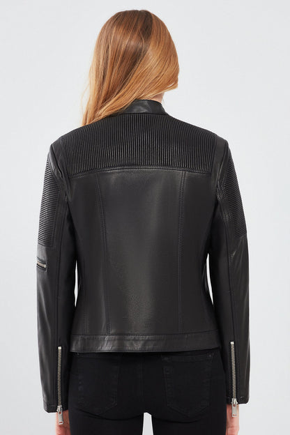 Milano Kadın Siyah Kısa Deri Ceket