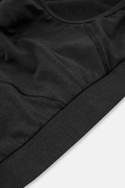 Siyah Dikiş Detaylı Kumaş Kaplama Lastikli Slip