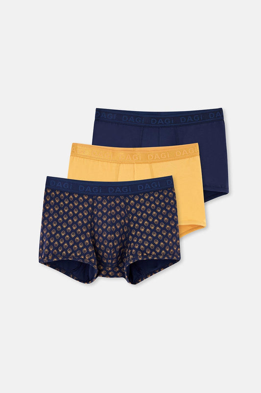 Lacivert Micro Modal Desenli 3'lü Boxer