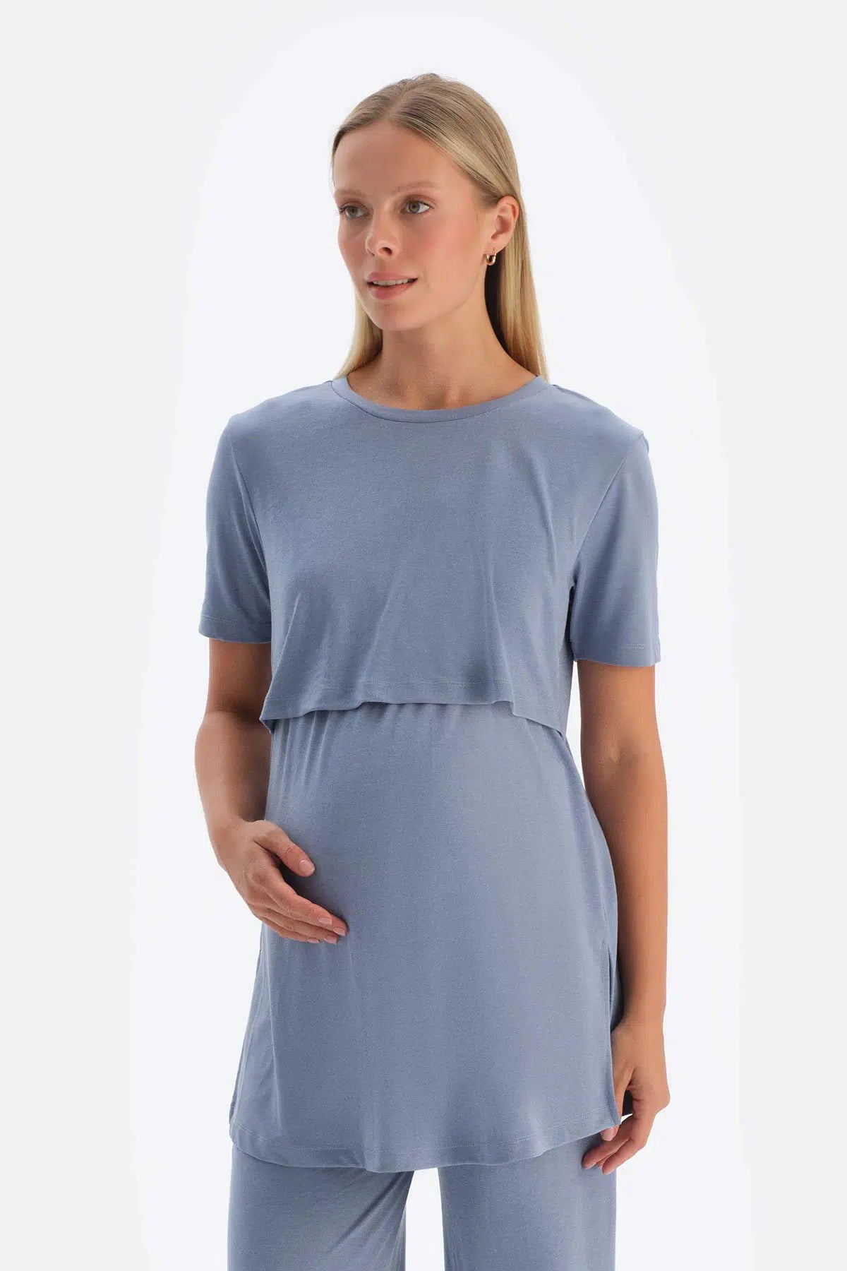 Indigo Fonksiyonel Modal Hamile Tişört