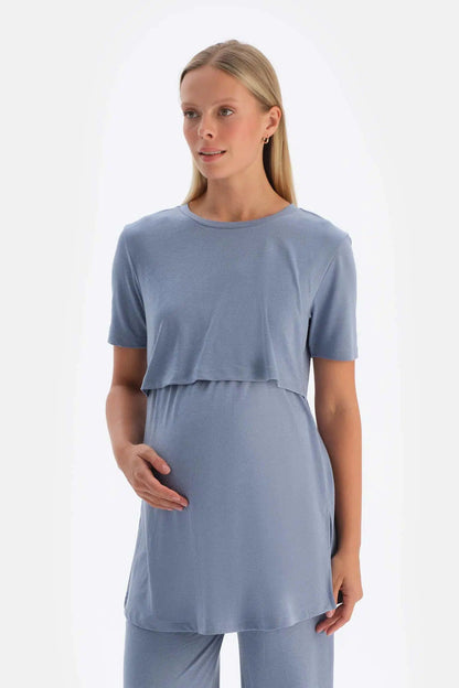 Indigo Fonksiyonel Modal Hamile Tişört