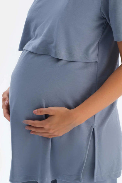 Indigo Fonksiyonel Modal Hamile Tişört