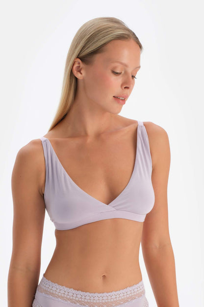 Lila Micromodal Kruvaze Arkası Dantel Detaylı Üçgen Soft Bra