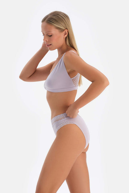 Lila Micromodal Kruvaze Arkası Dantel Detaylı Üçgen Soft Bra