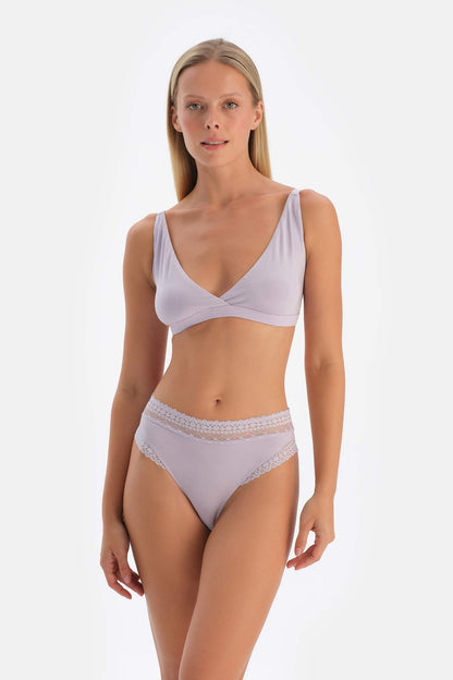 Lila Micromodal Kruvaze Arkası Dantel Detaylı Üçgen Soft Bra