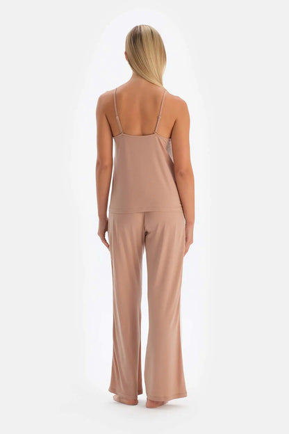 Açık Kahve Basic Ince Askılı Atlet Pijama Üstü