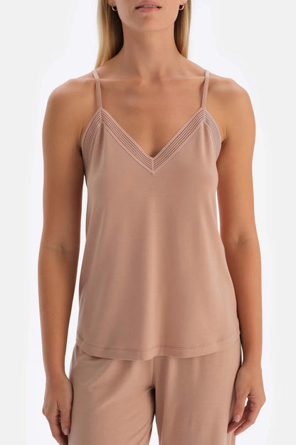 Açık Kahve Basic Ince Askılı Atlet Pijama Üstü