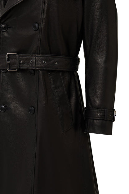 Bellingham Erkek Siyah Oversize Deri Trençkot