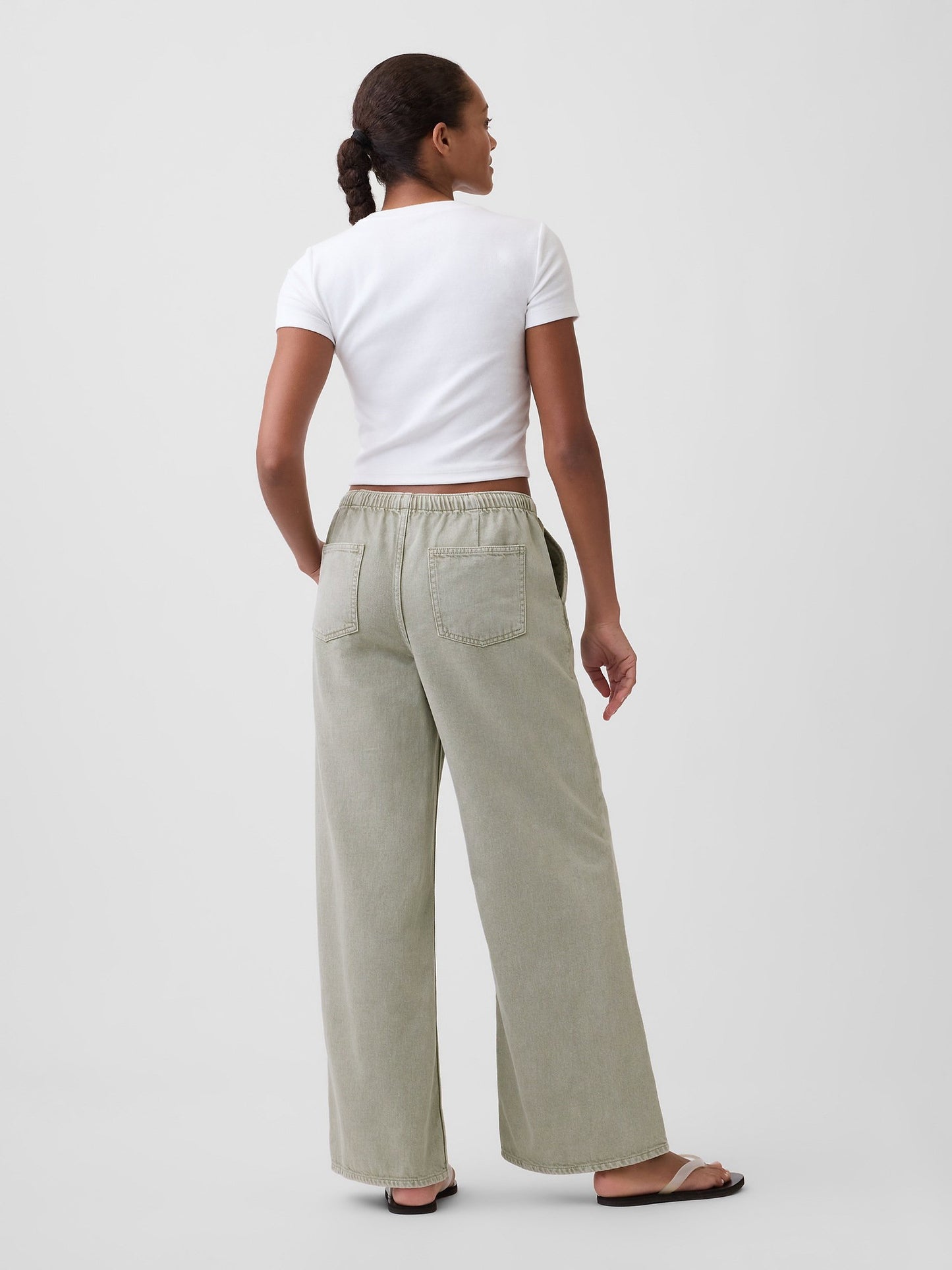 Gri Mid Rise Pull-on Wide-leg Jean Pantolon