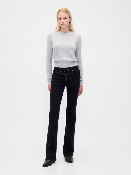 Siyah Low Rise Long & Lean Lace-up Jean Pantolon